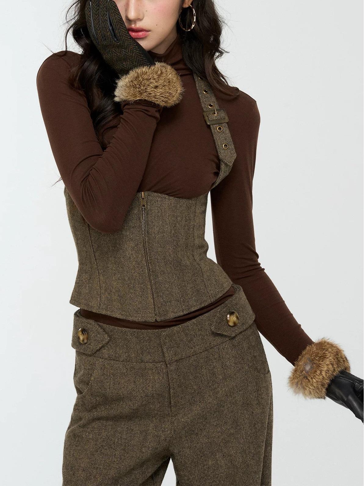 Elegant Mage  British Style Wool Suit with Tweed Detective Vest S