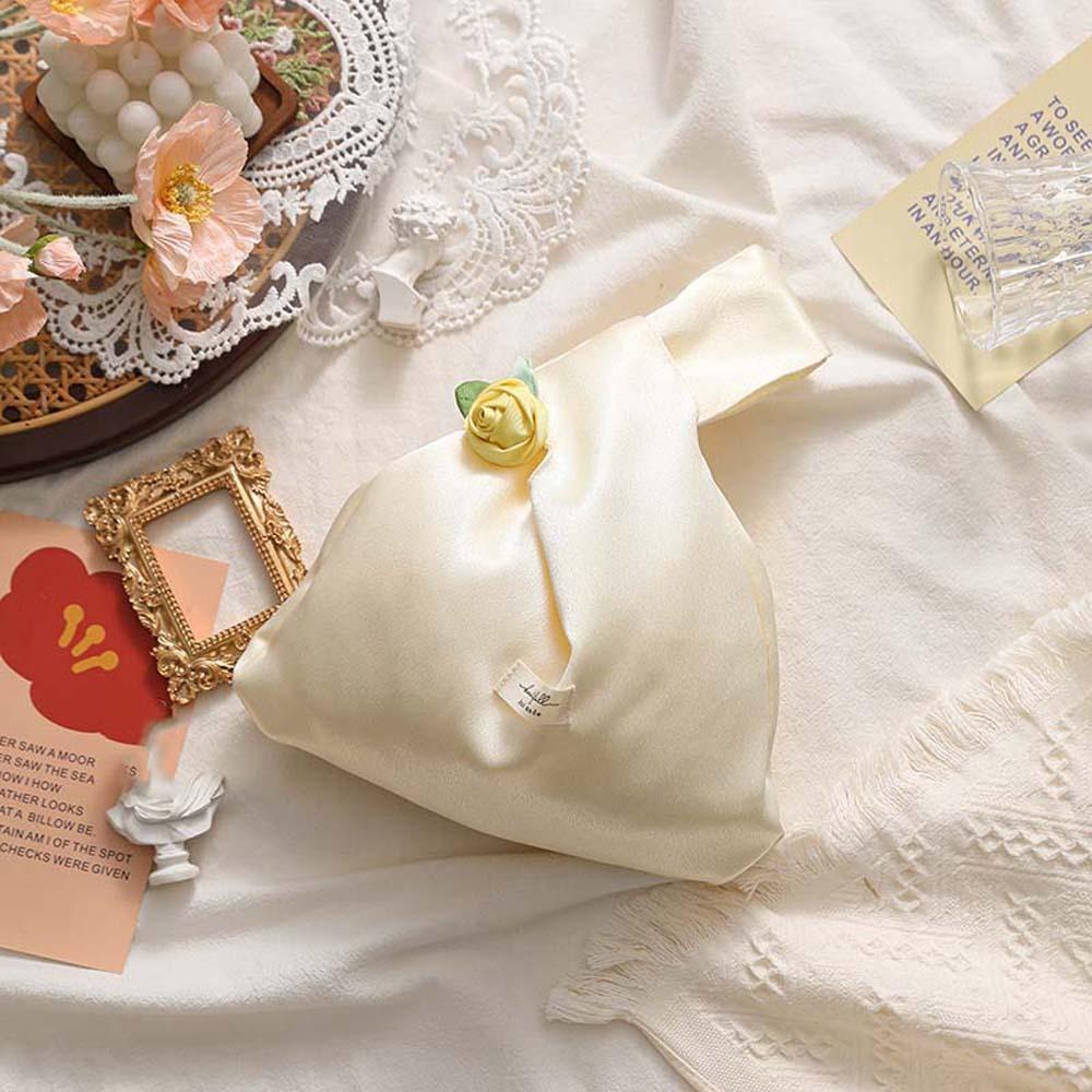 Satinros Handväska Elegant Handväska Hanfu-tillbehör Presentpåse för Godis Brud