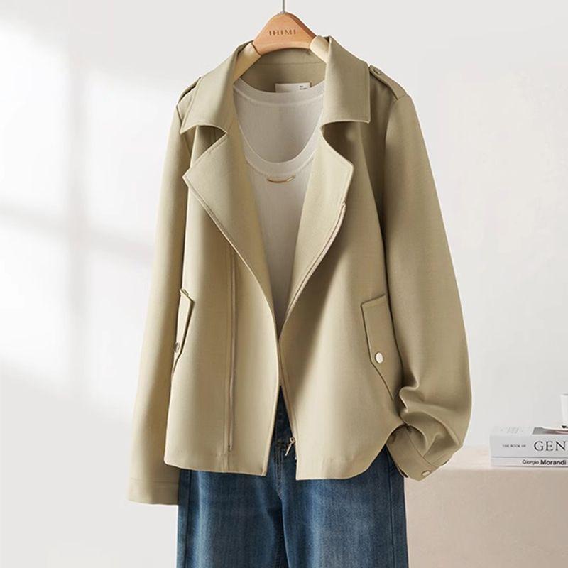 

Повседневная куртка на молнии для женщин Весенне-осенний приталенный тренч с подкладкой Простой и элегантный стиль Петит XXXL хаки