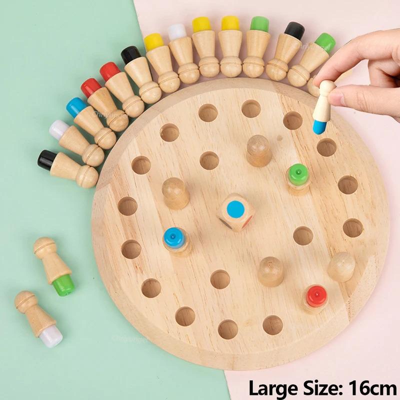 Wooden Color Memory Chess Kids Chessboard Game Toddler Puzzles Brain Memory Exercise Focus Training Montessori Educational Toys