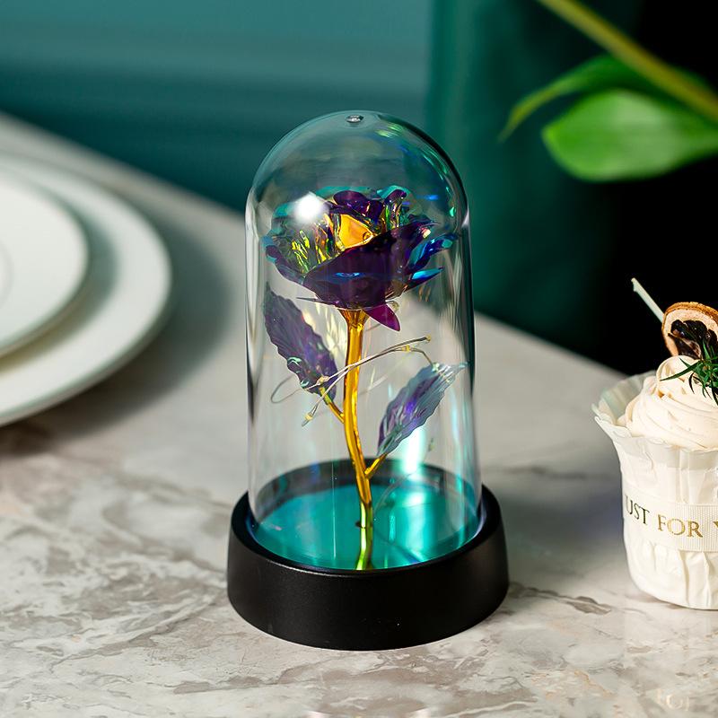 Handmade Artificial Flower Rose Sunflower Desktop Ornament with Led Lights Romantic Home Decor Gifts for Valentines Day Gift