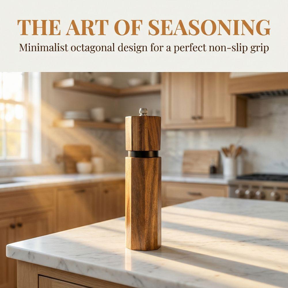 Acacia Wood Pepper Spice Mill Portable Adjustable Coarseness Pepper Salt Grinding Bottle Classical Household Spice Mill Bottle