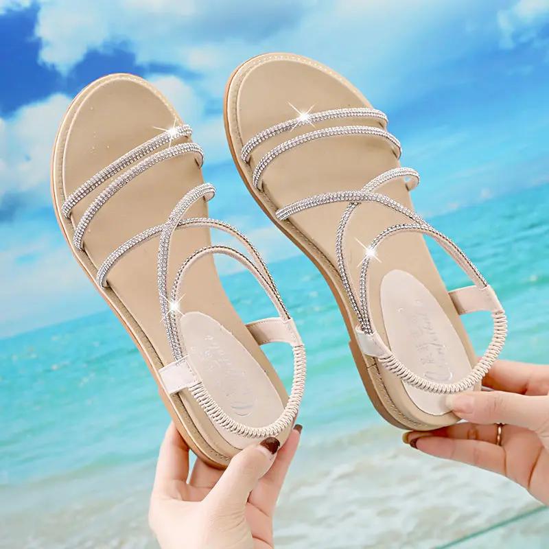 Fashion With Low Heels Roman Style Sandals for Women Vip Luxury Summer Chic and Elegant Woman Shoes Cheap Liquidation Casual Daily Shoe
