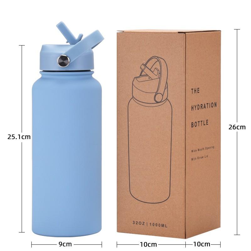 1L Stainless Steel Vacuum Insulated Water Bottle With Handle Straw Lid Outdoor Sports Travel