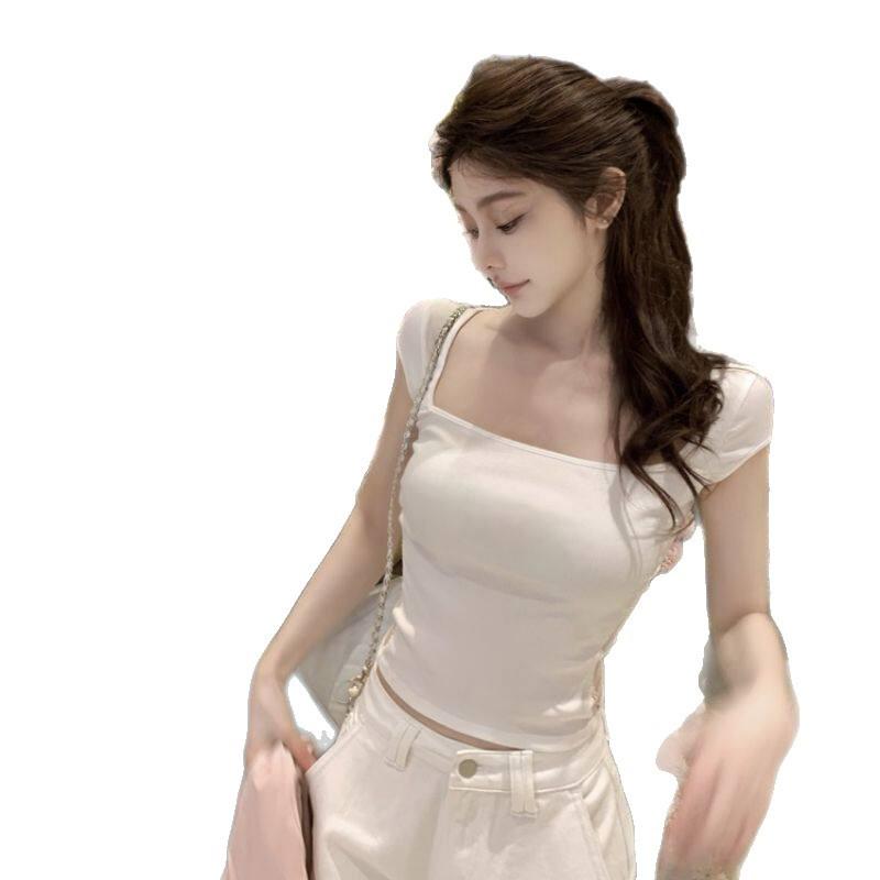 French sweet and spicy style white lace short-sleeved T-shirt women's summer slim and thin design pure desire Spice Girl top