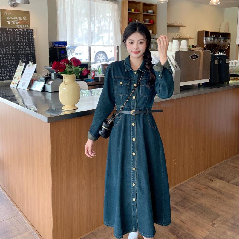 Plus Size Women s Casual Denim Slimming Cover-Up Dress with Long Sleeves - Spring 2026 Collection Plus Size 4XL