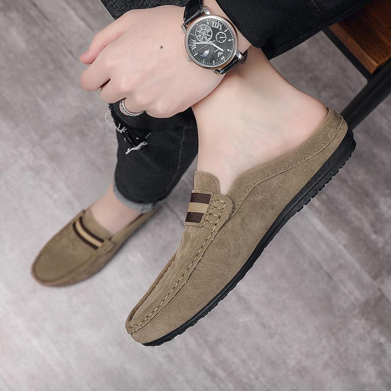Fashion Lefu Shoes Men's Lightweight Bean Shoes Summer One Step Push Lazy Breathable Casual Half Support Slippers for Men