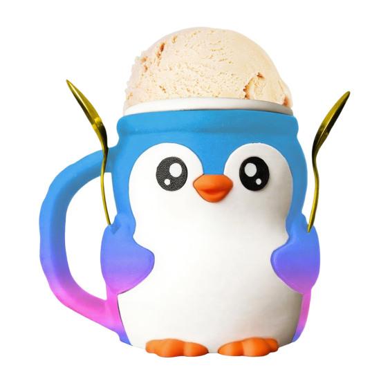 Highlandskveg Iskrem Pint Holder med 2 Skjeer Pingvin Iskremholder Gjenbrukbare Popsicle Beholdere Ølboksholder for Kjøkken Kafé Restaurant