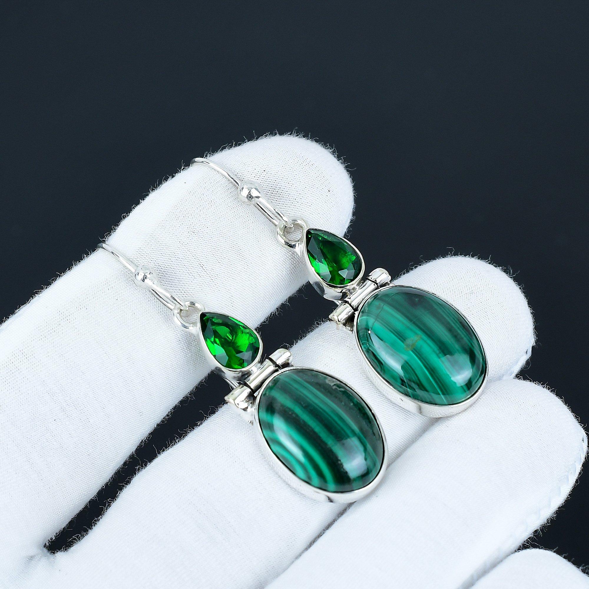 

Элегантные серьги с малахитом и зеленым турмалином, серьги из стерлингового серебра 925 пробы, антикварные украшения, серьги-подвески для подарков любви 5.5 Cm зелёный