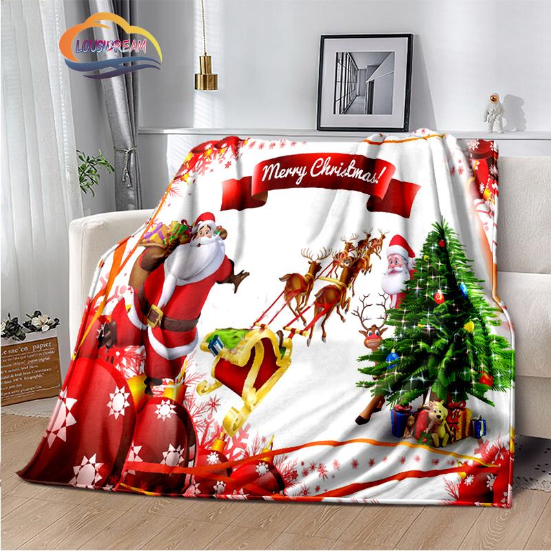 Merry Christmas Series Santa Blanket Flannel Warmth Soft Plush Sofa Bed Throwing
