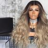 European and American new wig medium gradual change yellow long curly hair women's big wave wig rose net