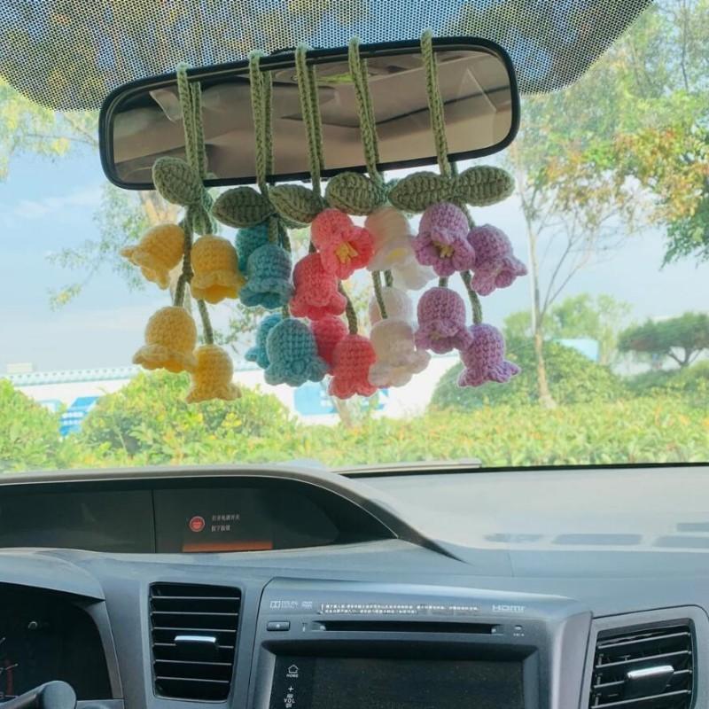 Lovely Handmade Knitted Bell Orchid Keychain for Women Girls Romantic Flower Pendant Handbag Ornament Car Accessories Gifts