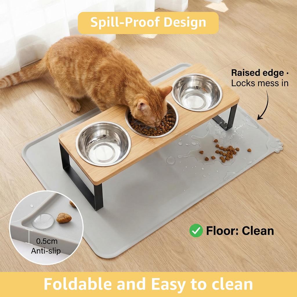 Elevated Pet Feeding Bowl 15° Tilted Cat Food and Water Bowl Stand with 3 Stainless Steel Bowls Dog Feeder Stand Pet Supplies