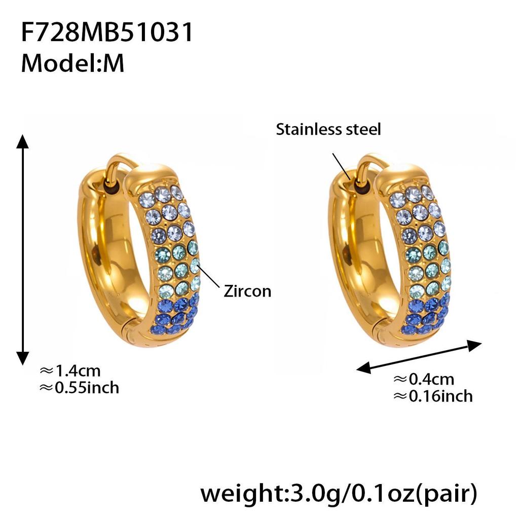 Qiong Yao Zircon Three-Row Diamond U-Shape Ear Cuff, 18k Gold Plated Stainless Steel Earrings