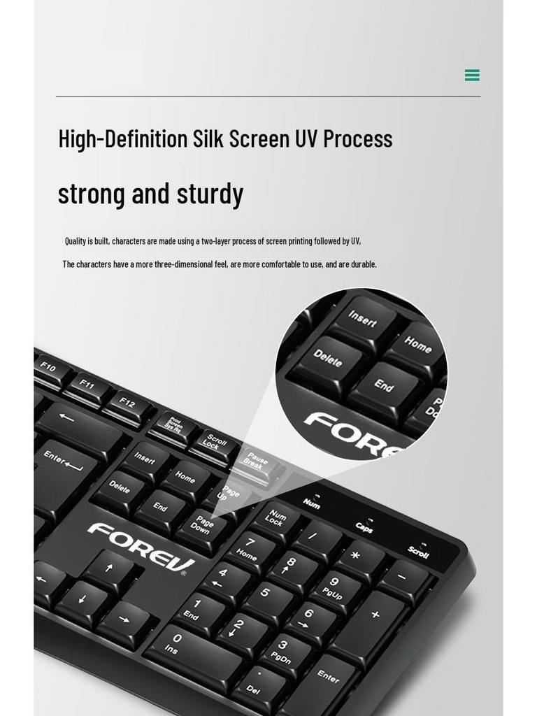 FV-K10 Silent USB Wired Keyboard for Business, Office, and Universal Use