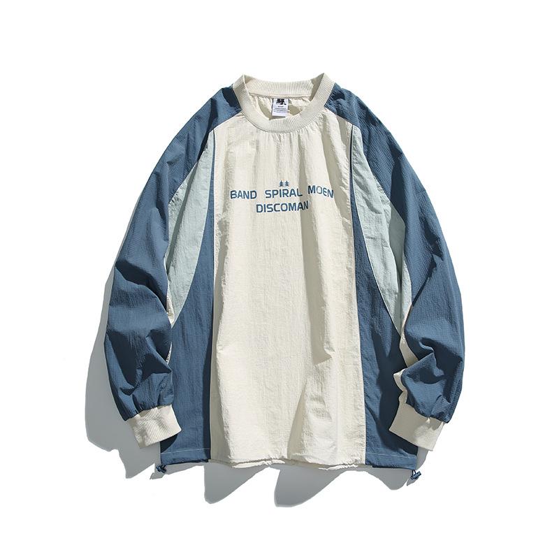 

Ru Meng Retro Patchwork Raglan Sleeve Pullover Jacket - Unisex Autumn College Style Sports Jacket Extra Large бежевий/синій