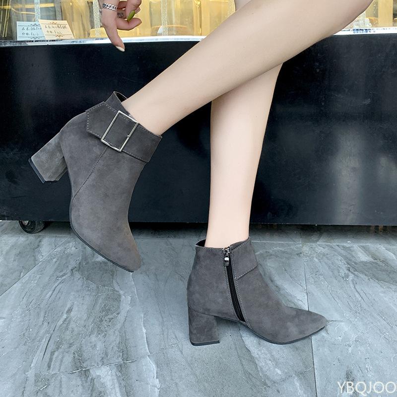 Fashionable versatile Women Vintage High Heels Ankle Boots Buckle Casual Ladies Sexy Female Boots Plus Size women shoes