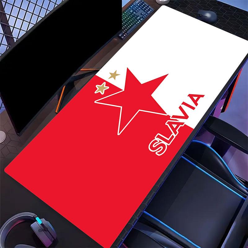 Podložka pod myš SK Slavia Praha, Velká herní podložka na stůl, Protiskluzová podložka pod myš XXL pro notebook a tablet, Podložka pod mini PC se šitými okraji