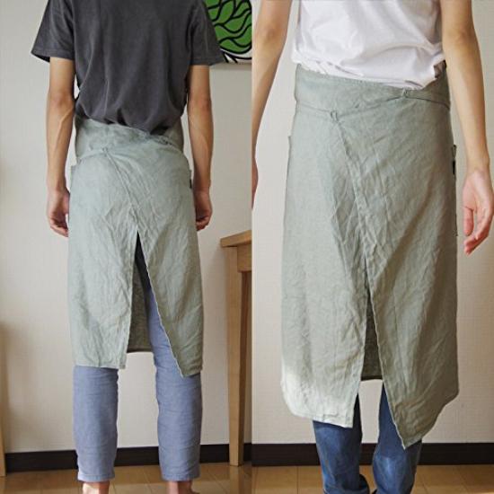 Fabrizm Made In Japan Full Apron Long Length Soft Linen Grayish Green 1581-gr-gr