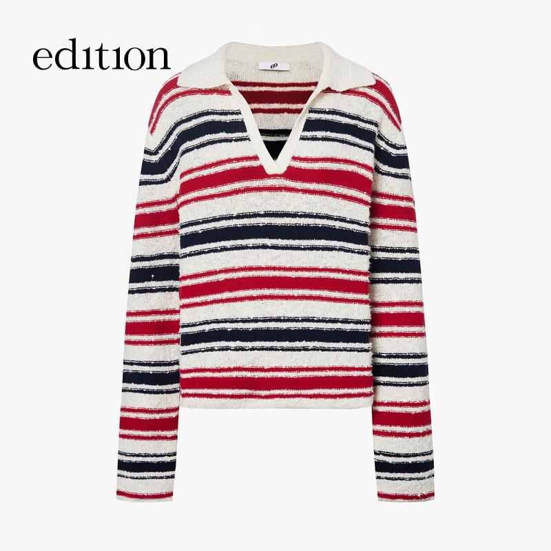 editionE+ 2026 Spring Wool Blend Striped V-Neck Knit Sweater