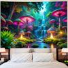 Miytal Blacklight Fantasy Mushroom Waterfall Tapestry – UV Reactive Neon Forest Wall Hanging, Glow In the Dark Nature Art Décor for Bedroom,