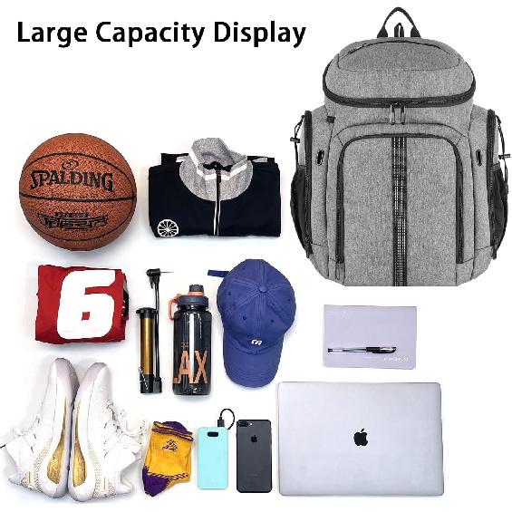 GRANDUP | Basketball Backpack, Large Sports Bag, With independent Ball Rack and Shoe Compartment, Can Store Thermos Bottles and Towels, Very Suitable