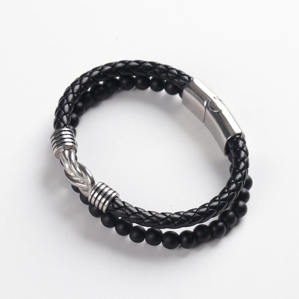Magnetic Buckle Leather Bracelet: Men's Double Buckle Woven Accessory - Handmade Design