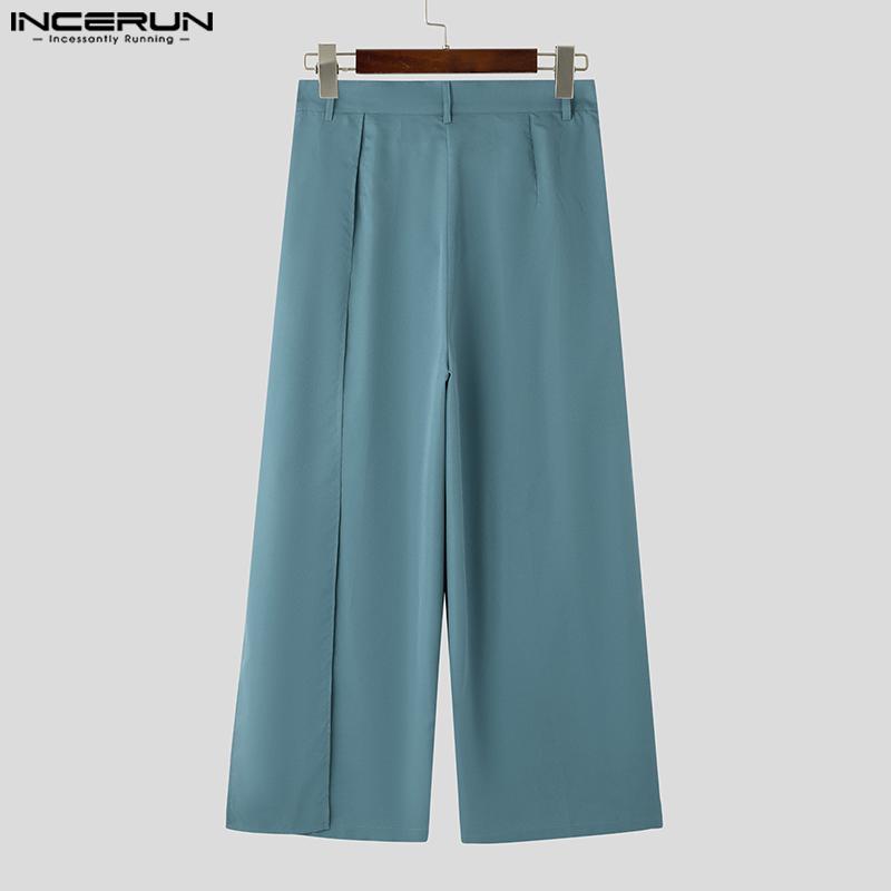 INCERUN Pánské zavinovací kalhoty s vysokým pasem, patchworkovým potiskem a ležérním rovným střihem na zip