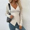 Women's Fashion Front Irregularly Crossed Long-sleeved  Knitted Pullover Sweaters Slim Ribbed Knitted Sweaters