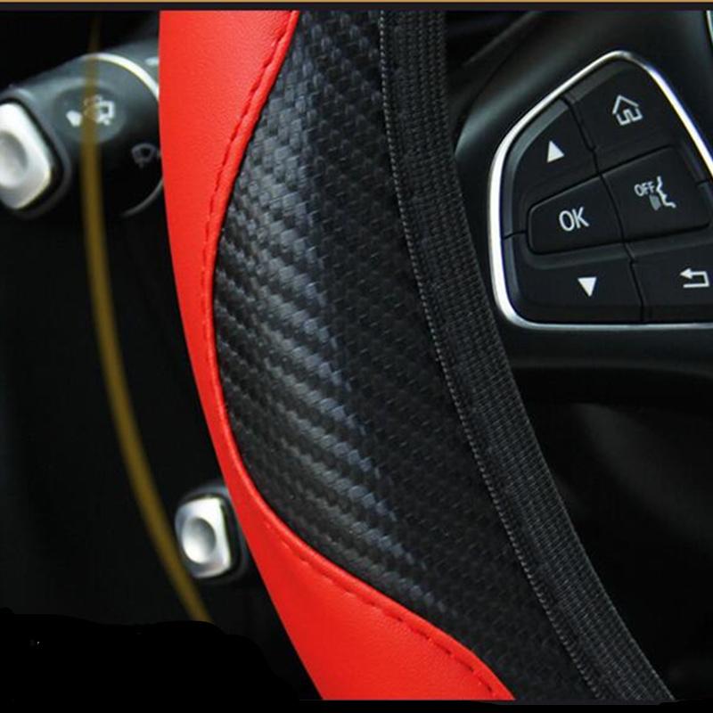 6 Colors Car Steering Wheel Cover Breathable Anti Slip PU Leather Steering Covers Suitable Auto Decoration Carbon Fiber