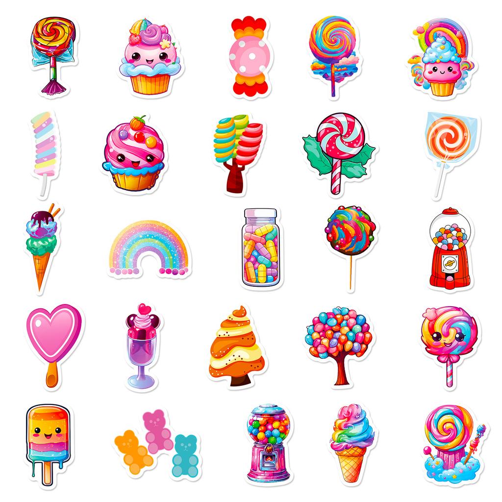 50 Stickers Colorful Candy Lollipop Dessert Personalized Diy Decorative Stickers Waterproof Stickers