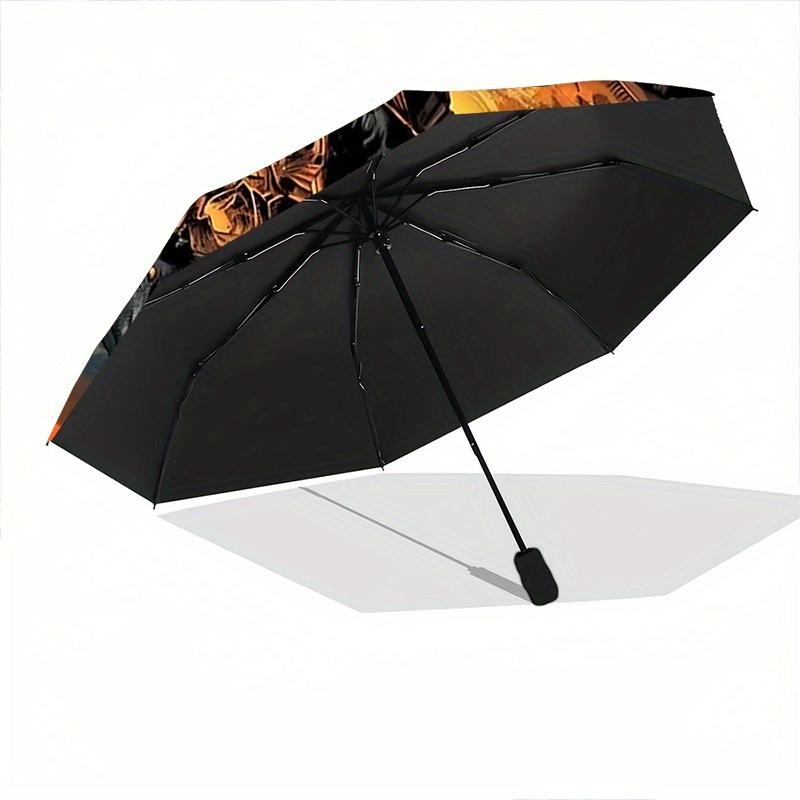 1pc Fiery Skull-Shaped Fortress Pattern Beautiful Looking Automatic Folding Umbrella, 3 Folding, 8 Iron Frame Design, Durable and Suitable for Tr