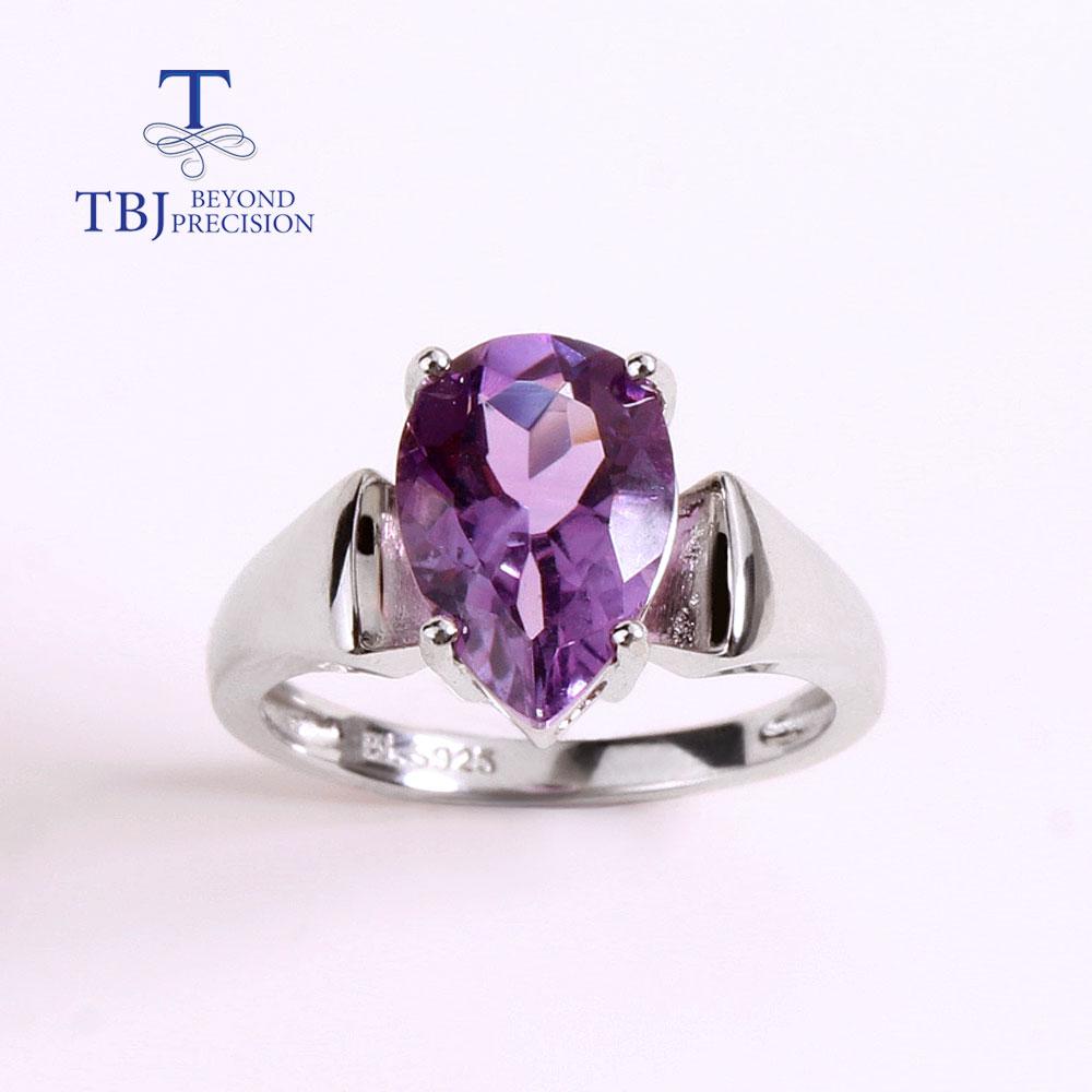 Prosty kształt gruszki srebrny pierścionek gruszka 8*12mm naturalny ametyst kamień fine jewelry 925 sterling silver dla kobiet żona prezent dla mamy