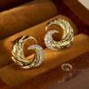 Swirl Wave Stud Earrings for Women Elegant Gold Tone Paved Stone Earrings for Daily and Special Occasions