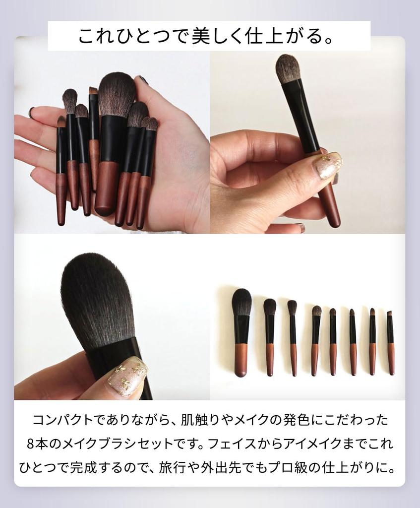 Plumir Makeup Brush Compact Mini Makeup Brush Soft Multifunctional Makeup Includes Blush Eyeshadow Shadow Eyeliner Brush 8-Piece Set Set, Portable,