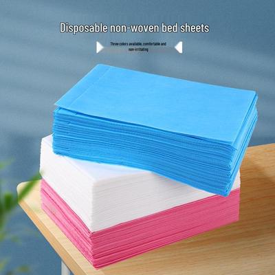 100 Disposable Non-woven Bed Sheets for Beauty Salons - Thick, Breathable, White/Blue