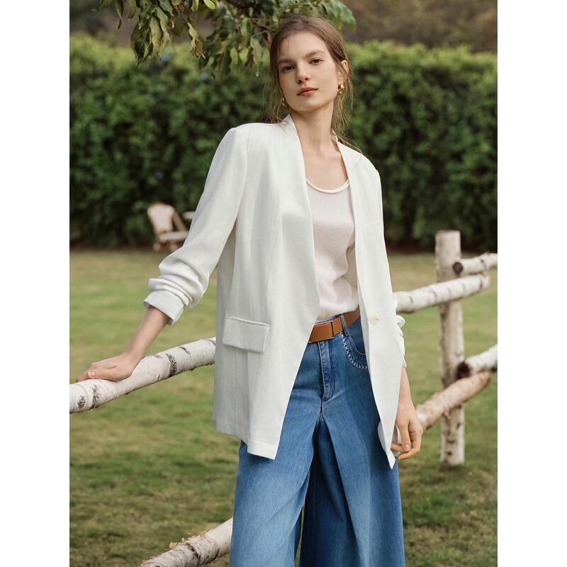 ELLE Women s White Linen Blend Blazer M