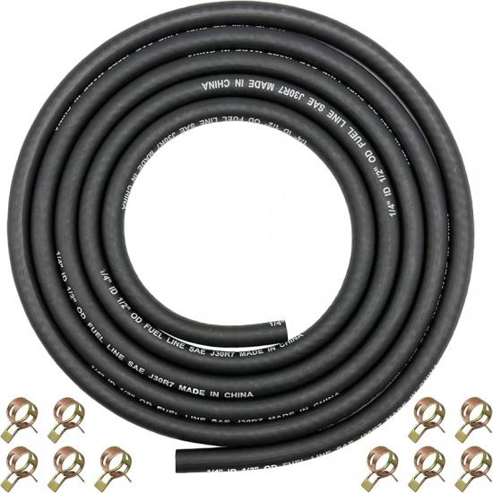 1/4" ID Fuel Hose Line Braided NBR Rubber Tubing 8 Feet For Automotives Generator Lawn Mower With 10 Clamps (6.4Mm ID)