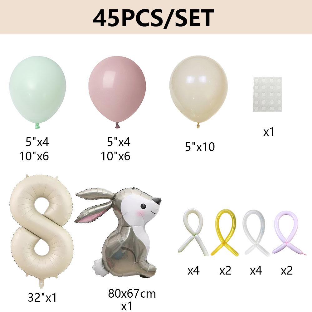 45Pcs/Set Cute Bunny Foil Helium Balloon 32inch 1-9Cream Number Ball Pink Green Kids Birthday Baby Shower Wedding Decor