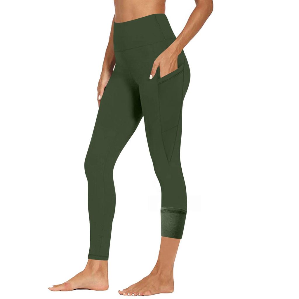 High Waisted Fleece Lined Leggings Women Lightweight Yoga Pants Casual Workout Thermal Warm Tights With Pockets
