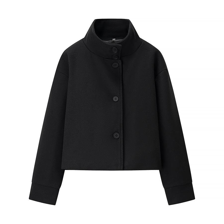 European and American style, new women's clothing, versatile, fashionable, foreign style stand-up collar breasted woolen coat