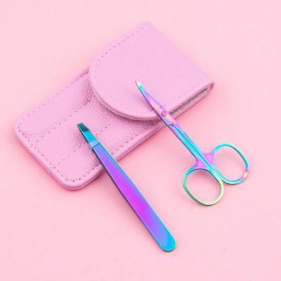 2 Piece Eyebrow Trimming Tools Tweezers Scissors Stainless Steel Metallic Multicolor Available