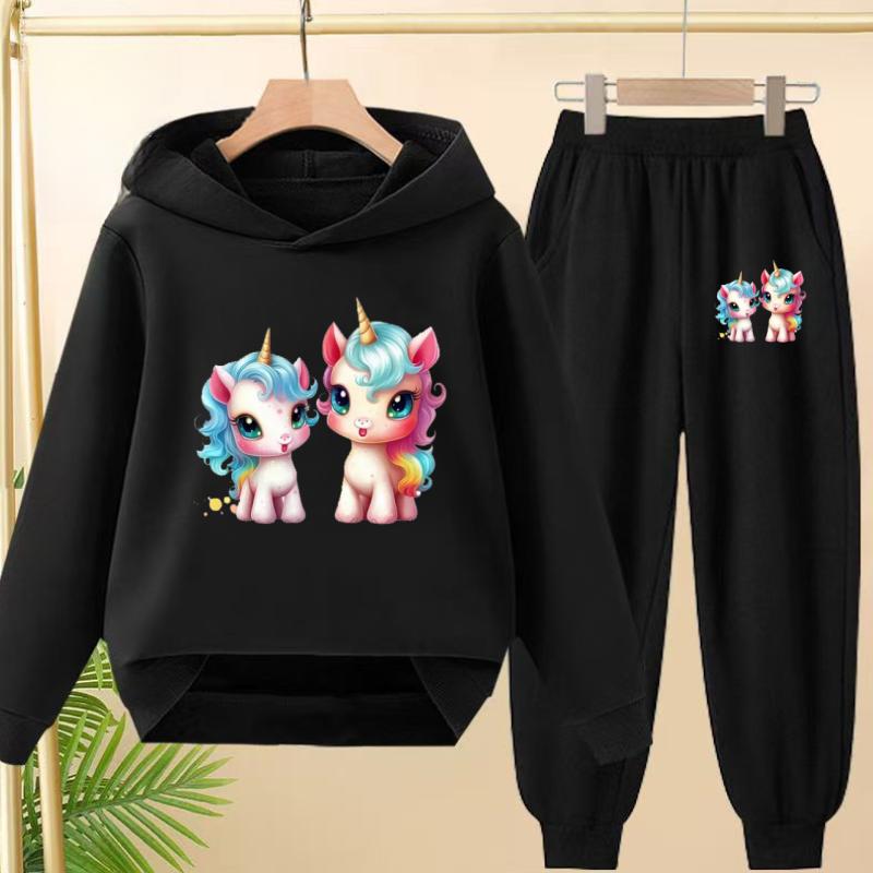 Cute Printed Hooded Sportswear Sets and Casual Sportswear Pants for Autumn and Winter Are Suitable for Boys and Girls Aged 3to12