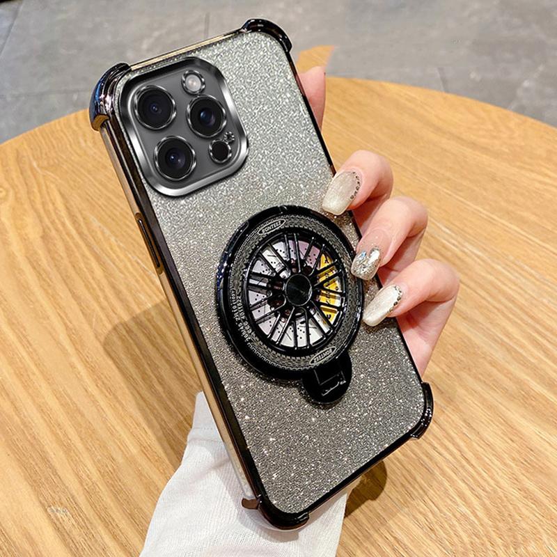 Třpytivý Nárazuvzdorný Pokovený Gyroskopický Držák na telefon Pouzdro Pro Motorola Moto G05 G24 G14 G34 G04 G84 G54 E14 E15 G53 Stojan Kryt