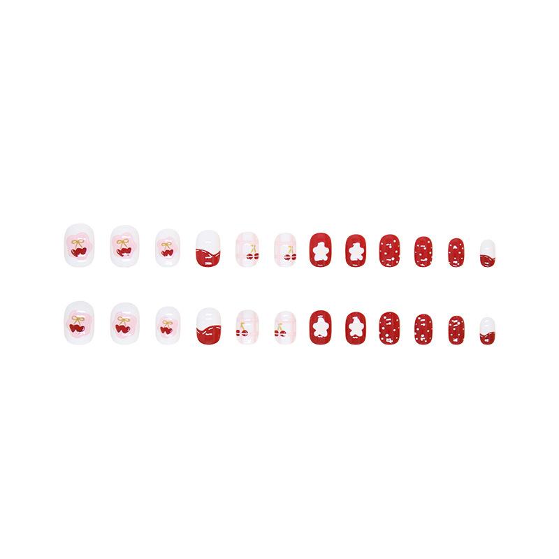 24 Pcs Cute Nail Art Wearing Nail Art Children's Fake Nail Art Tablets Nail Tablets Red Polka Dots Strawberry Nail Art Patches 24 Tablets