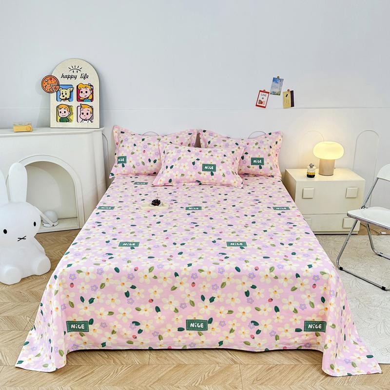 White Tulip Flower Flat Sheet Cotton Cartoon Bunny Blue Bed Sheet Set for Boys Girls Lovely Floral Rabbit Botanical Bed Cover