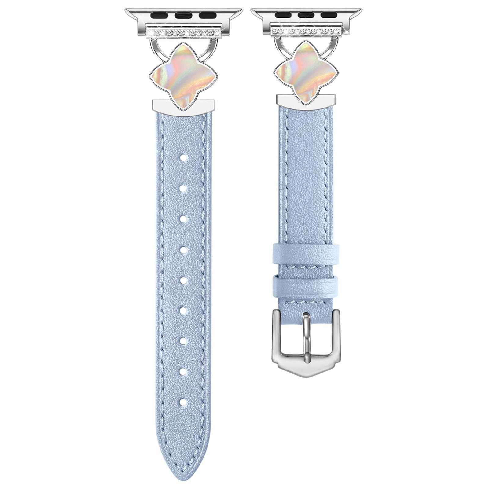 

Watch Band For Apple Watch Series 10 8 9 8 7 SE 6 5 4 3 2 1 42mm 41mm 40mm 38mm Four-Pointed Star Genuine Cow Leather Strap Blue