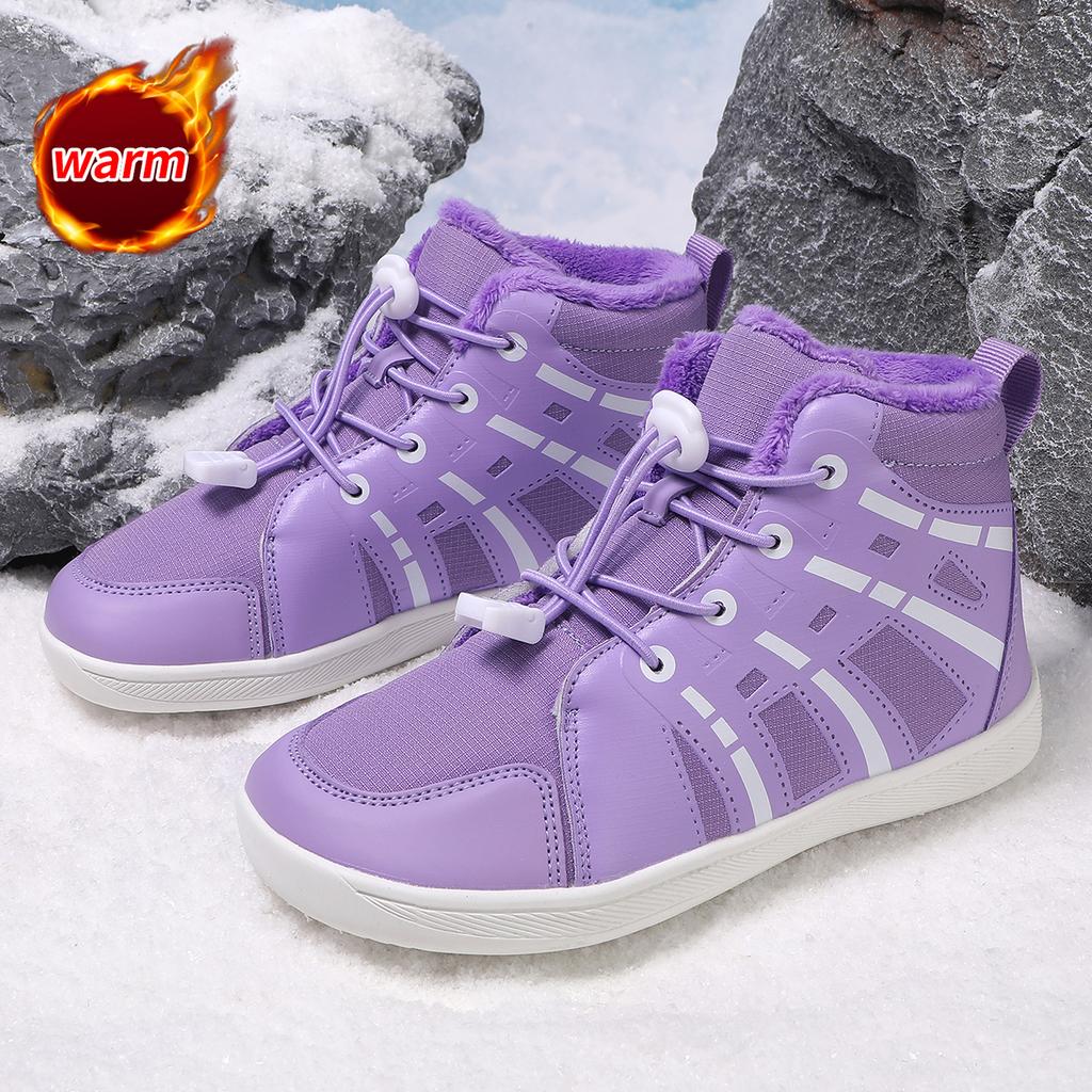 Kinder Schneestiefel mit breiter Zehenpartie, Plüsch-Baumwollschuhe, Jungen Mädchen High-Top Stiefel, Winter Outdoor Wanderschuhe, Warme Freizeitschuhe