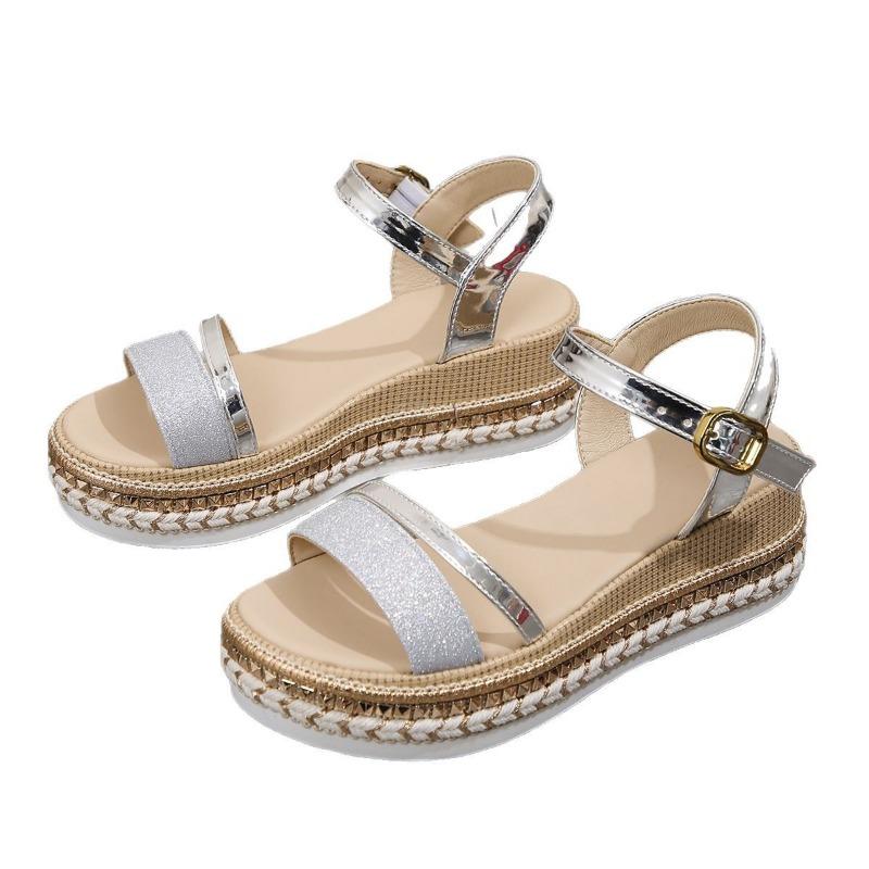 Summer New Large Size Fish Mouth Buckle Wedge Sandals Women's Fashion and Comfort Thick-soled Glossy Women's Sandals