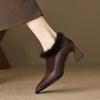 2025 Herbst und Winter neue Nerzhaar dicker Absatz weiche Oberfläche Samt tiefer Ausschnitt Einzelne Schuhe spitzer hoher Absatz vielseitig warm Damen Stiefeletten